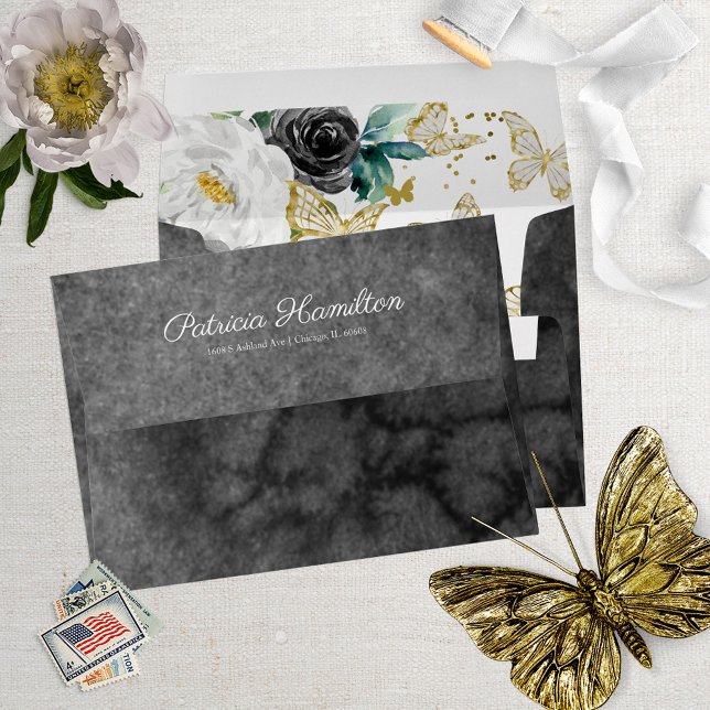 Sweet 16 Black Watercolor Butterfly Floral Envelope (Creator Uploaded)