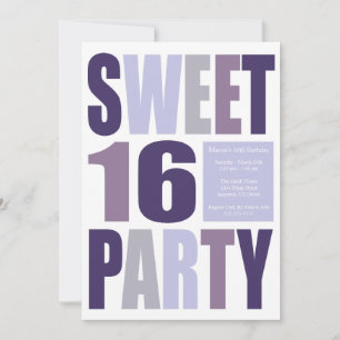 Sweet 16 Block Letter Birthday Party Invitations