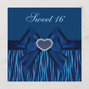 Sweet 16 Blue Animal Print & Jewel Heart Invites