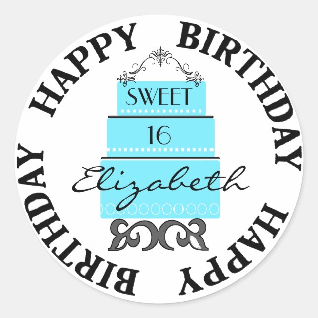 Sweet 16-Blue Cake Classic Round Sticker (Front)
