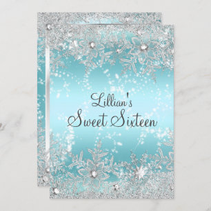 Sweet 16 Blue Diamond Snowflake Winter Wonderland Invitation