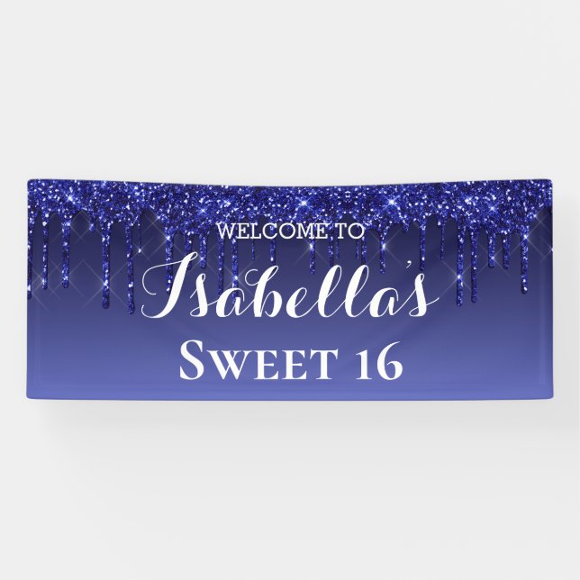 Sweet 16 | Blue Dripping Glitter Banner (Horizontal)