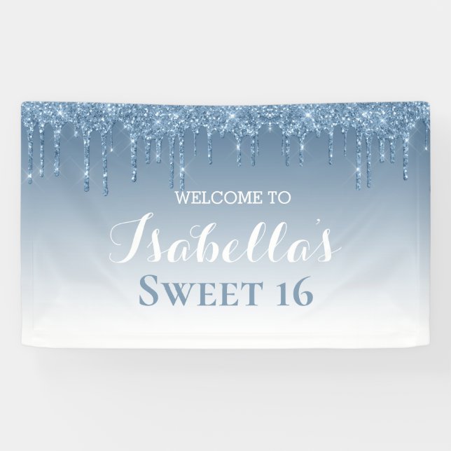 Sweet 16 | Blue Dripping Glitter Banner (Horizontal)