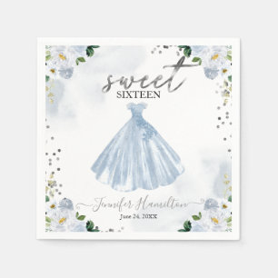 Sweet 16 Blue Floral Dress Napkins