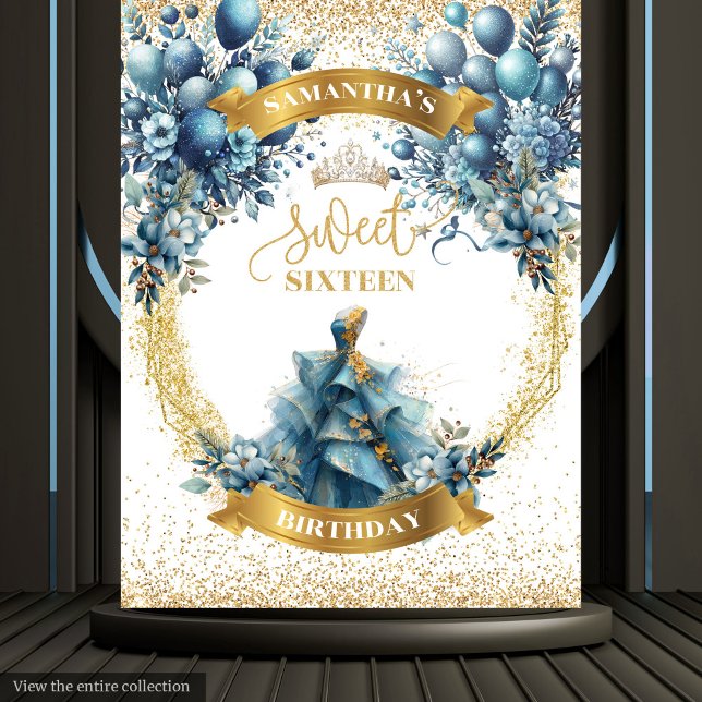 Sweet 16 Blue Gold Watercolor Glitter Tapestry (Sweet 16 Blue Gold Watercolor Glitter Tapestry)