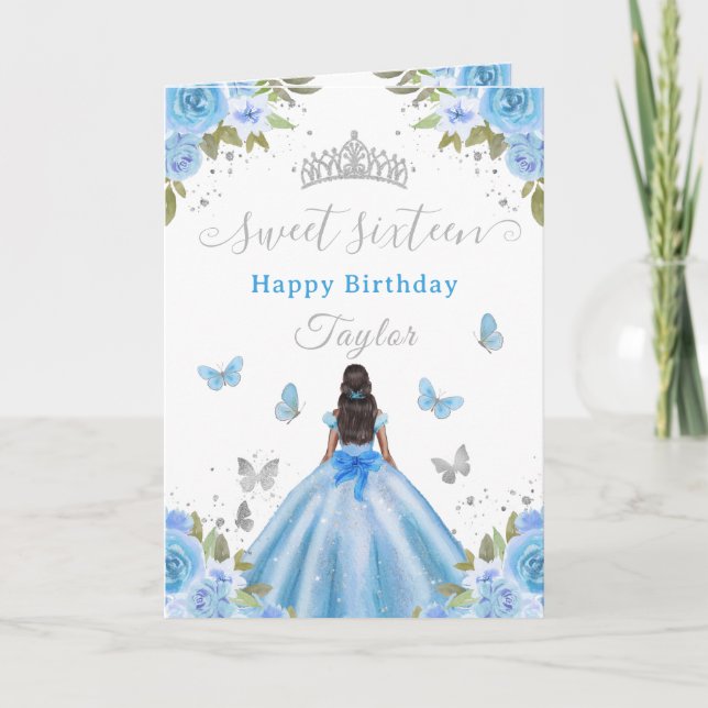 Sweet 16 Blue Princess African American Girl Card (Front)