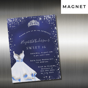 Sweet 16 blue silver glitter dress tiara glamourou magnetic invitation