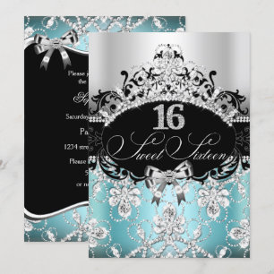 Sweet 16 Blue Sparkle Tiara Birthday Invite
