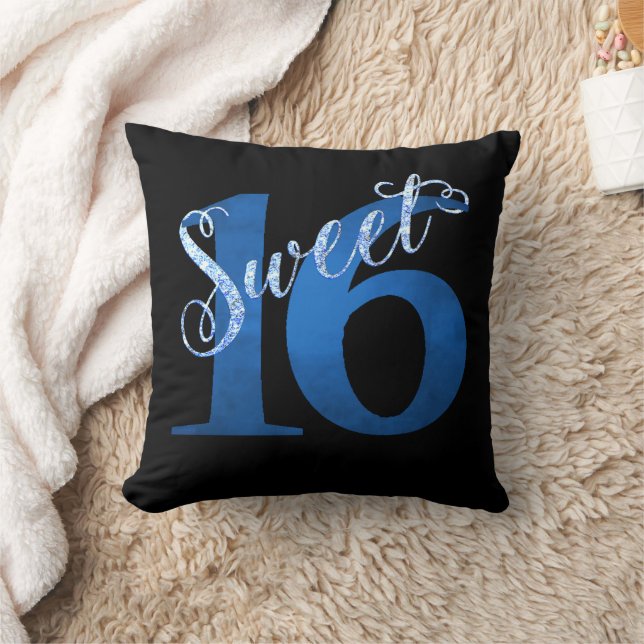 Sweet 16 | Blue Watercolor and Faux Glitter Party Cushion (Blanket)