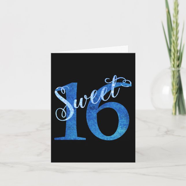 Sweet 16 | Blue Watercolor and Faux Glitter Party Thank You Card (Front)