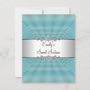Sweet 16 Blue Weave with Silver Metal Birthday Invitation