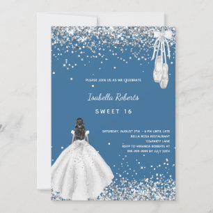 Sweet 16 blue white ballerina dress QR code Invitation