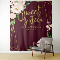 Sweet 16 Blush Floral Burgundy Backdrop