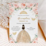 Sweet 16 Blush Floral Champagne Dress Princess Invitation<br><div class="desc">Personalise this lovely Sweet 16 birthday invitation with own wording easily and quickly,  simply press the customise it button to further re-arrange and format the style and placement of the text.  Matching items available in store!  (c) The Happy Cat Studio</div>