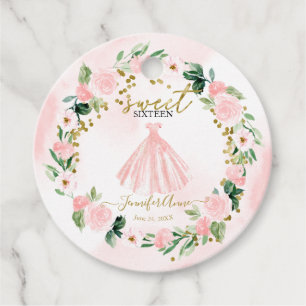 Sweet 16 Blush Floral Pink Dress Favour Tags