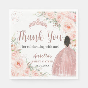 Sweet 16 Blush Floral Rose Gold Brown Princess Napkin