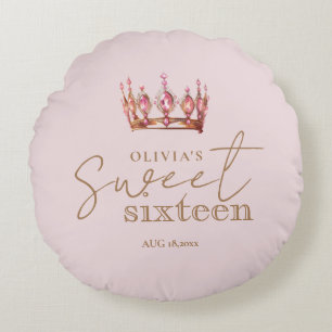 Sweet 16 Blush Pink and Gold Birthday Round Cushion
