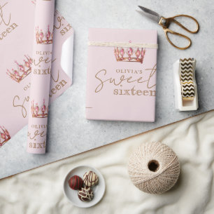 Sweet 16 Blush Pink and Gold Birthday Wrapping Paper