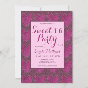 Sweet 16 Blush Pink and Magenta glitter Invitation