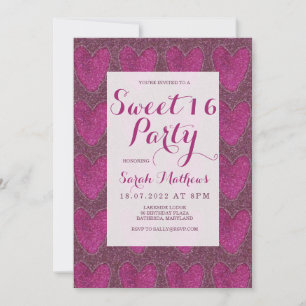 Sweet 16 Blush Pink and Magenta glitter Invitation