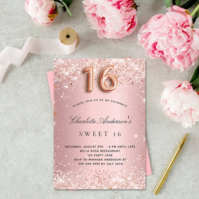 Sweet 16 blush pink confetti invitation (Creator Uploaded)