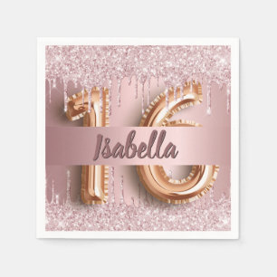 Sweet 16 blush pink glitter drips name napkin