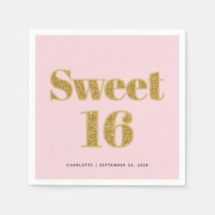 Sweet 16 Blush Pink Gold Glitter Party  Napkin