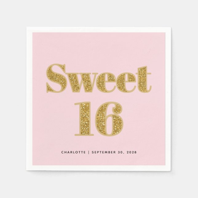 Sweet 16 Blush Pink Gold Glitter Party  Napkin (Front)