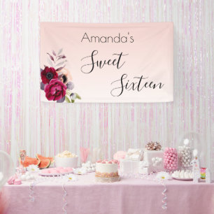 Sweet 16 blush pink rose gold floral banner