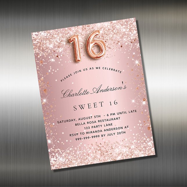 Sweet 16 blush pink rose gold invitation magnet (Creator Uploaded)