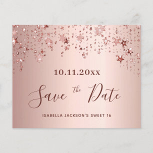 Sweet 16 blush rose gold budget Save the Date Flyer