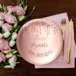 Sweet 16 blush rose gold drips name paper plate<br><div class="desc">A napkin for a girly and glamourous 16th birthday party.  A faux rose gold background with drips,  paint drip look. The text: The name is written in dark rose gold with a large modern hand lettered style script. Template for name,  age 16 and a date.</div>