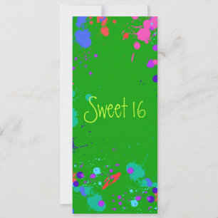 Sweet 16 Bright Neon Paint Splatter, Invitation