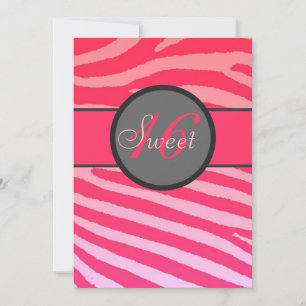 Sweet 16 bright pink zebra stripe birthday invites