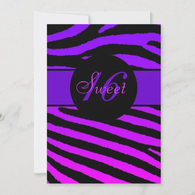 Sweet 16 bright zebra stripes birthday invitations (Front)