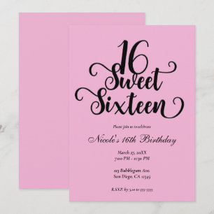 Sweet 16 Bubblegum Pink & Black Birthday Party   Invitation