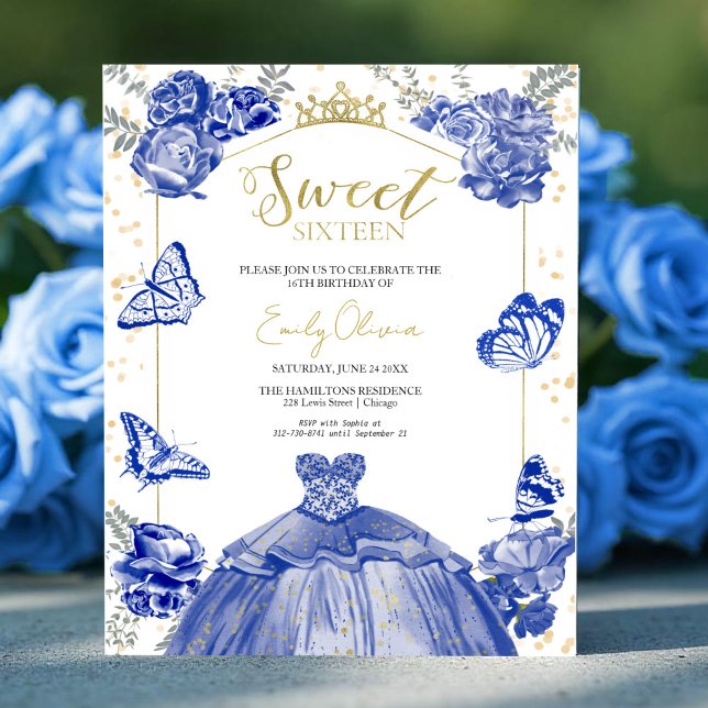 Sweet 16 Budget Invitation Royal Blue Butterfly  (Creator Uploaded)