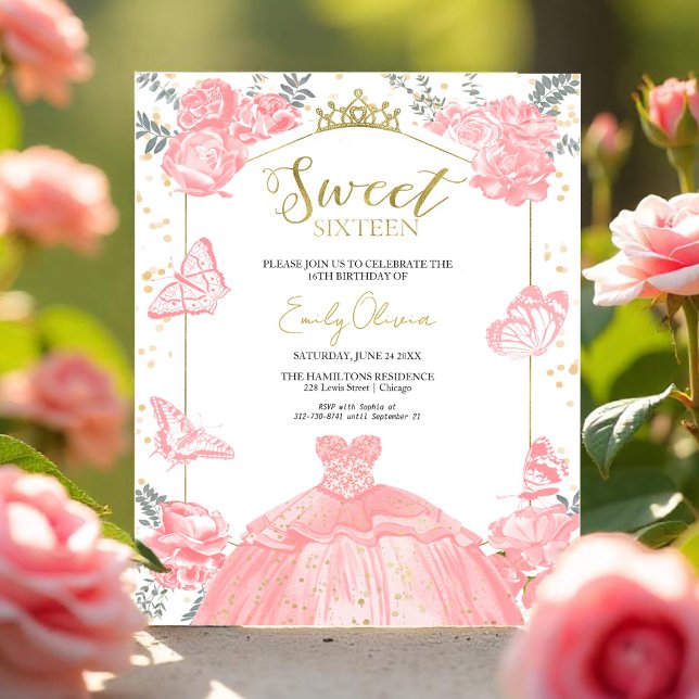 Sweet 16 Budget Photo Invitation Pink Butterfly   (Creator Uploaded)