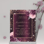 Sweet 16 burgundy rose gold floral invitation<br><div class="desc">A deep burgundy background decorated with burgundy and pink florals,  flowers and faux silver glitter,  sparkles. Personalise and add your name and party details. Rose gold coloured text.</div>