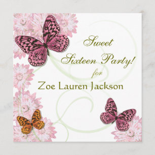Sweet 16 Butterfly and Daisy Invitation Card