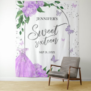 Sweet 16 Butterfly Lavender Gown Backdrop Tapestry