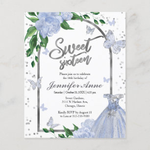 Sweet 16 Butterflys Dusty Blue Budget Invitation