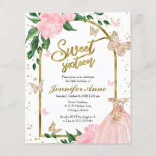 Sweet 16 Butterflys Dusty Pink Budget Invitation