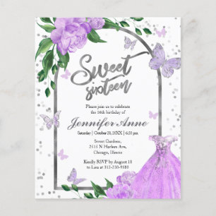 Sweet 16 Butterflys Lavender Budget Invitation