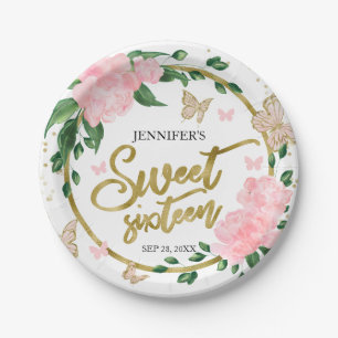 Sweet 16 Butterflys Pink Blush Gown Paper Plate