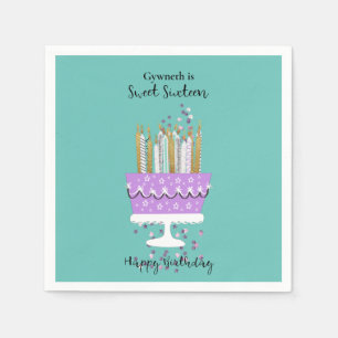 Sweet 16 Cake and Candles Birthday Napkin