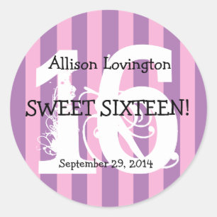Sweet 16 Celebration Modern Purple Stripes V02 Classic Round Sticker