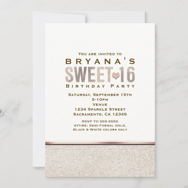 SWEET 16 Champagne Sparkle Glam Party Invitations (Front)