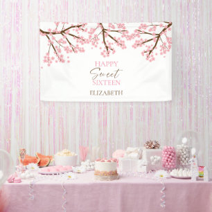 Sweet 16 Cherry Blossoms Birthday Spring Floral Banner