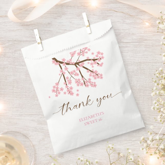 Sweet 16 Cherry Blossoms Birthday Spring Floral Favour Bags (Clipped)